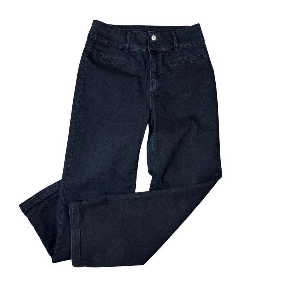 Sidefeel Womens Black Wide Leg Jeans High Waisted Stretch Denim Trousers Size 8‎